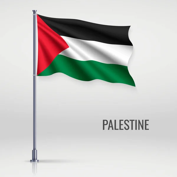 Drapeau Palestine Agitant Sur Mât Modèle Pour Conception Affiche Journée — Image vectorielle