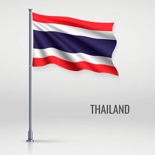 Zwaaiende Vlag Van Thailand Vlaggenmast Model Voor Het Ontwerp Van — Stockvector