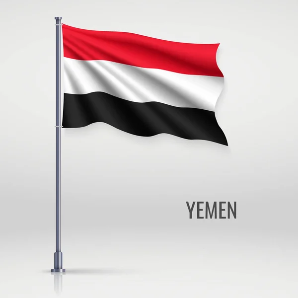 Zwaaiende Vlag Van Jemen Vlaggenmast Model Voor Het Ontwerp Van — Stockvector