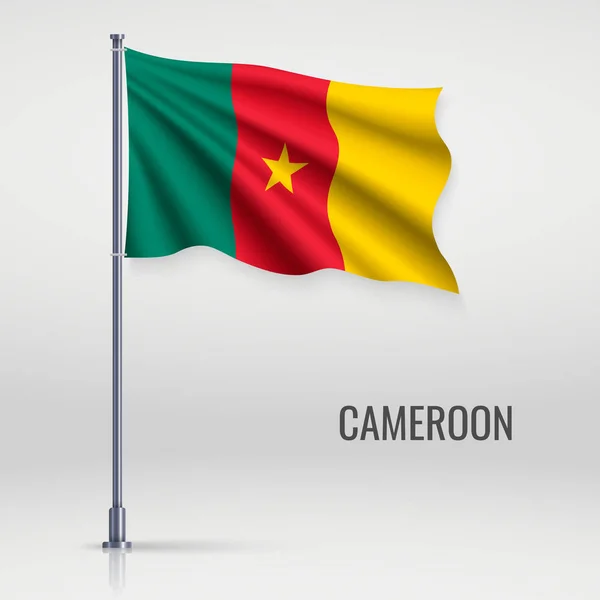 Bayrak Direğinde Kamerun Bayrağı Sallıyor Bağımsızlık Günü Poster Tasarımı Için — Stok Vektör
