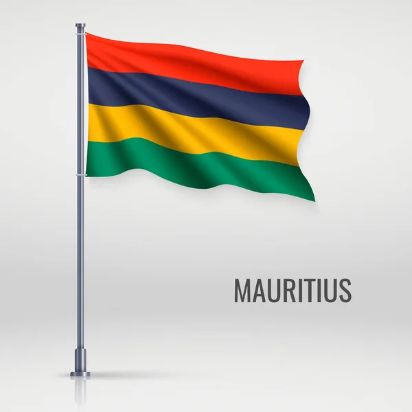 Mávání Mauricijskou Vlajkou Stožáru Šablona Pro Design Plakátu Dne Nezávislosti — Stockový vektor