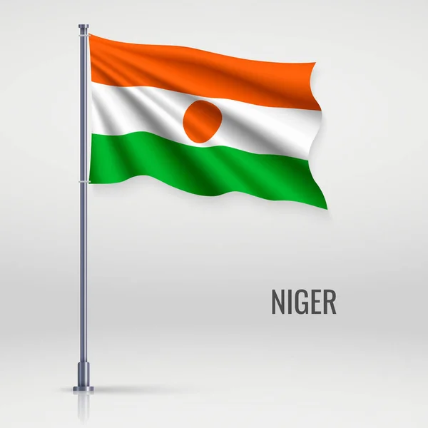 Ondeando Bandera Níger Asta Bandera Plantilla Para Diseño Póster Día — Vector de stock