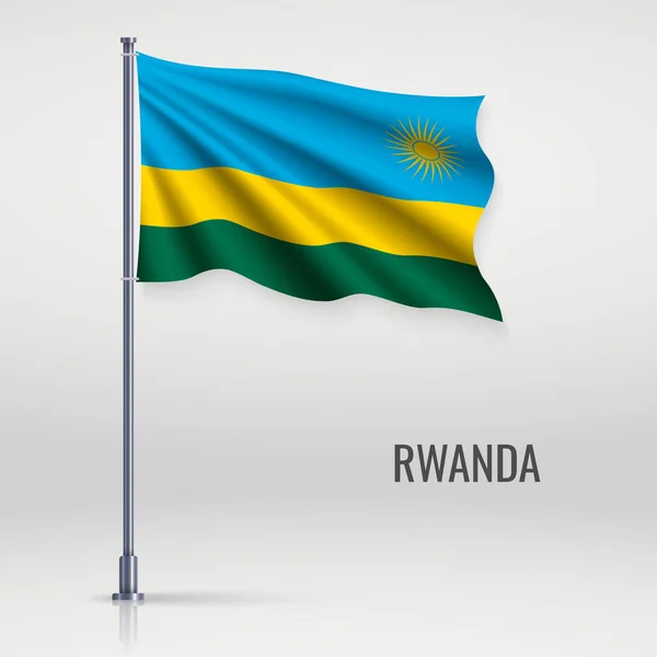 Zwaaiende Vlag Van Rwanda Vlaggenmast Model Voor Het Ontwerp Van — Stockvector