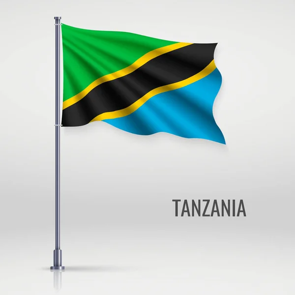 Ondeando Bandera Tanzania Asta Bandera Plantilla Para Diseño Póster Día — Vector de stock