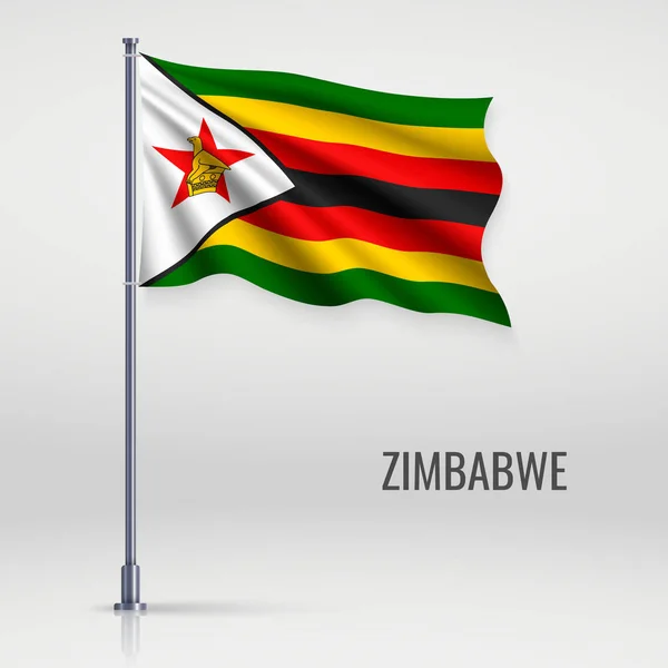 Sventolando Bandiera Dello Zimbabwe Sul Pennone Modello Design Del Poster — Vettoriale Stock