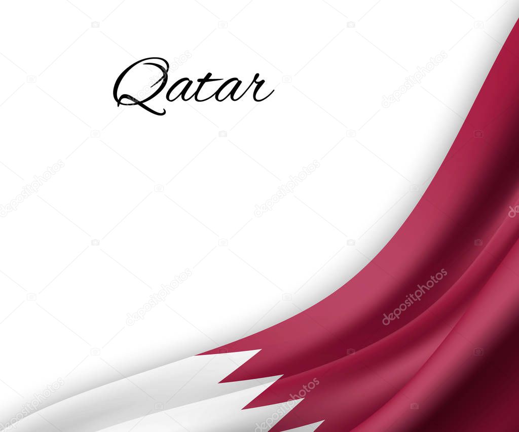 Waving flag of Qatar on white background. Template for independence day. vector illustration