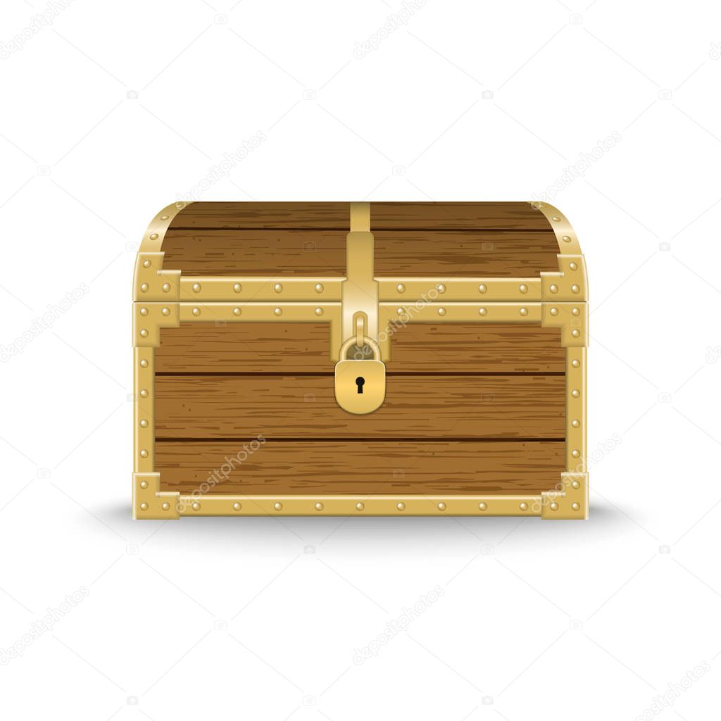 realistic wooden chest . Vector illustration