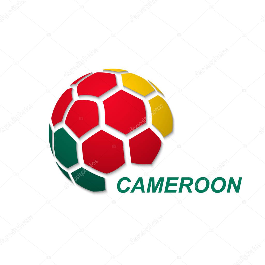 Football banner. Vector illustration of abstract soccer ball with Cameroon national flag colors