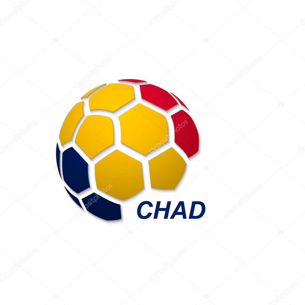 Football banner. Vector illustration of abstract soccer ball with Chad national flag colors