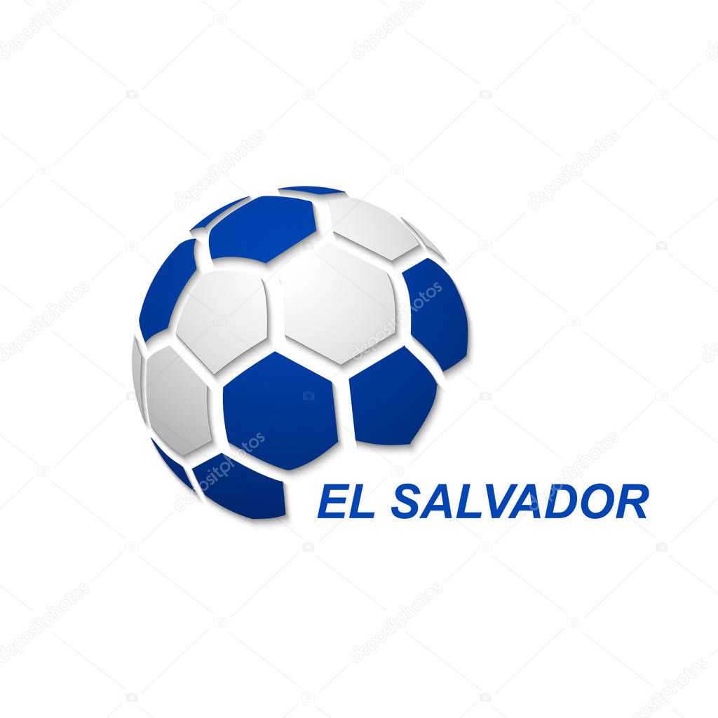 Football banner. Vector illustration of abstract soccer ball with El Salvador national flag colors
