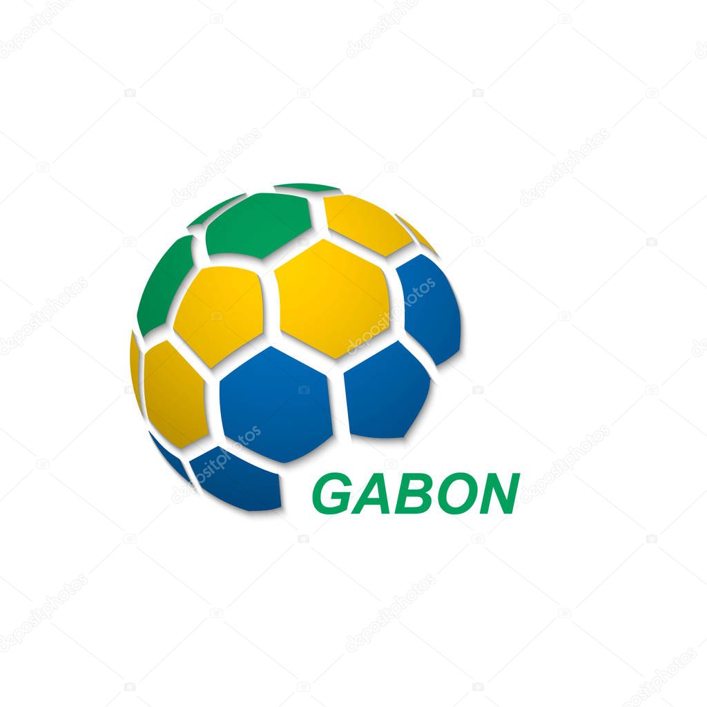 Football banner. Vector illustration of abstract soccer ball with Gabon national flag colors