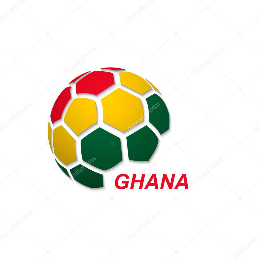 Football banner. Vector illustration of abstract soccer ball with Ghana national flag colors