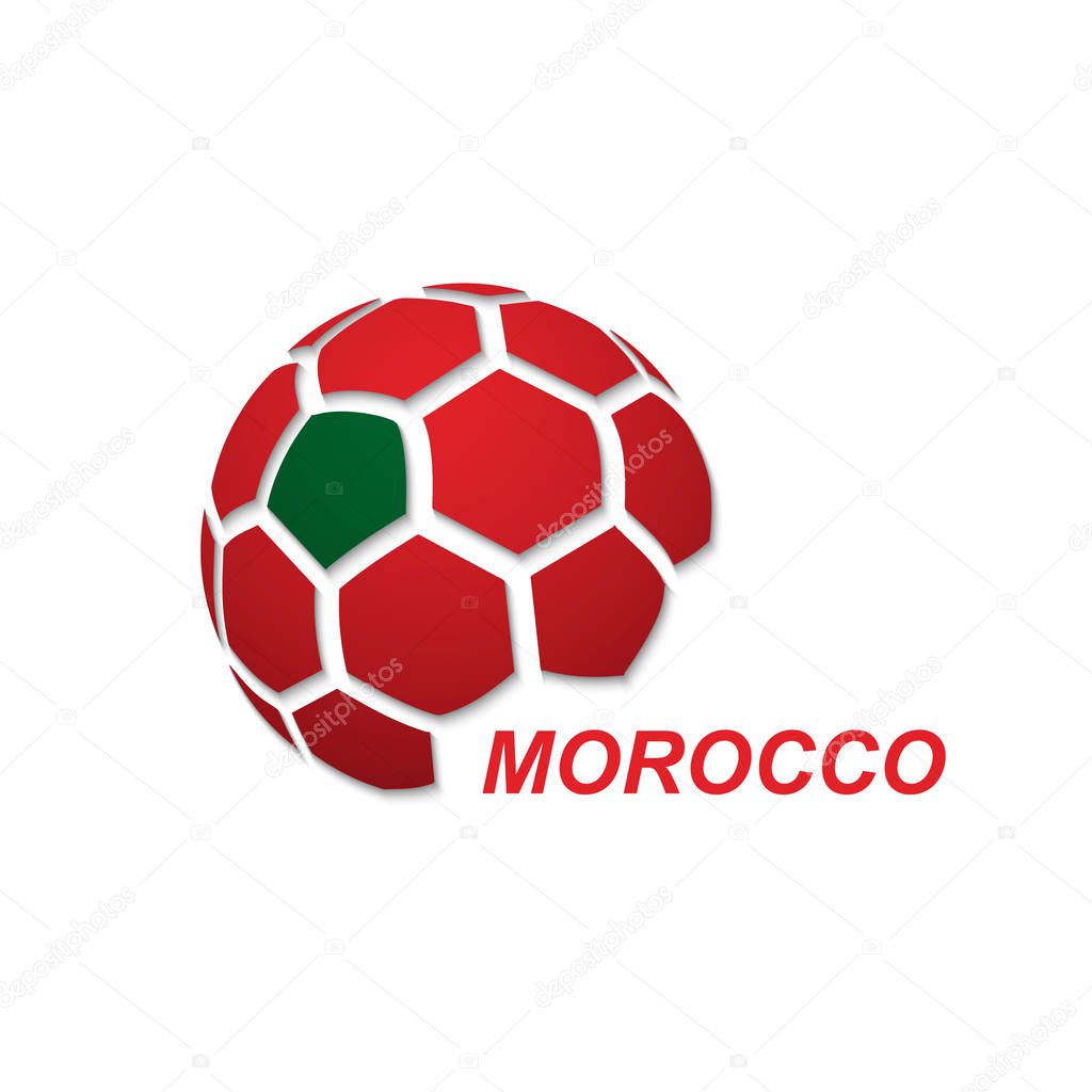 Football banner. Vector illustration of abstract soccer ball with Morocco national flag colors