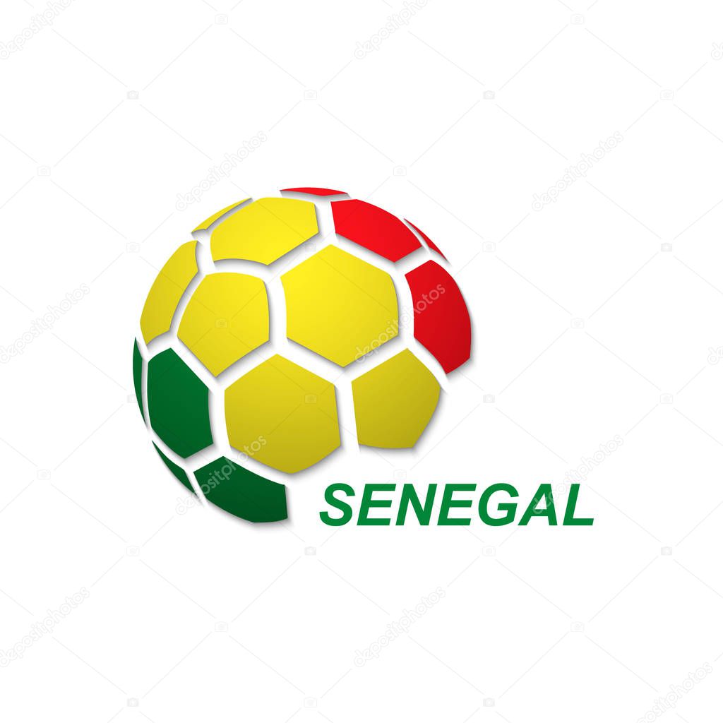 Football banner. Vector illustration of abstract soccer ball with Senegal national flag colors