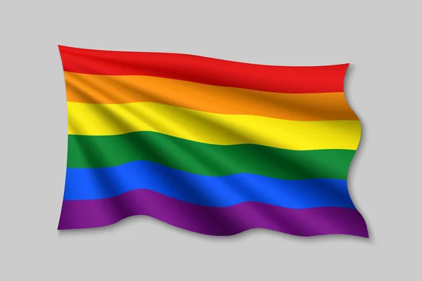 Lgbt gurur bayrağı ile kurdele veya afiş sallayarak. — Stok Vektör