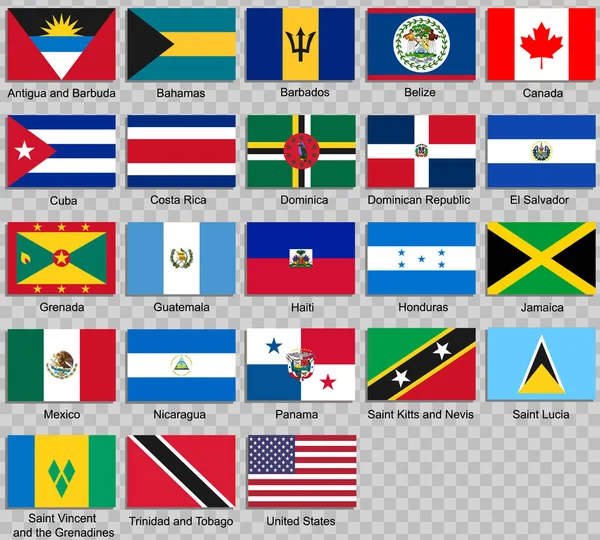 Todas las banderas de América del Norte . — Vector de stock