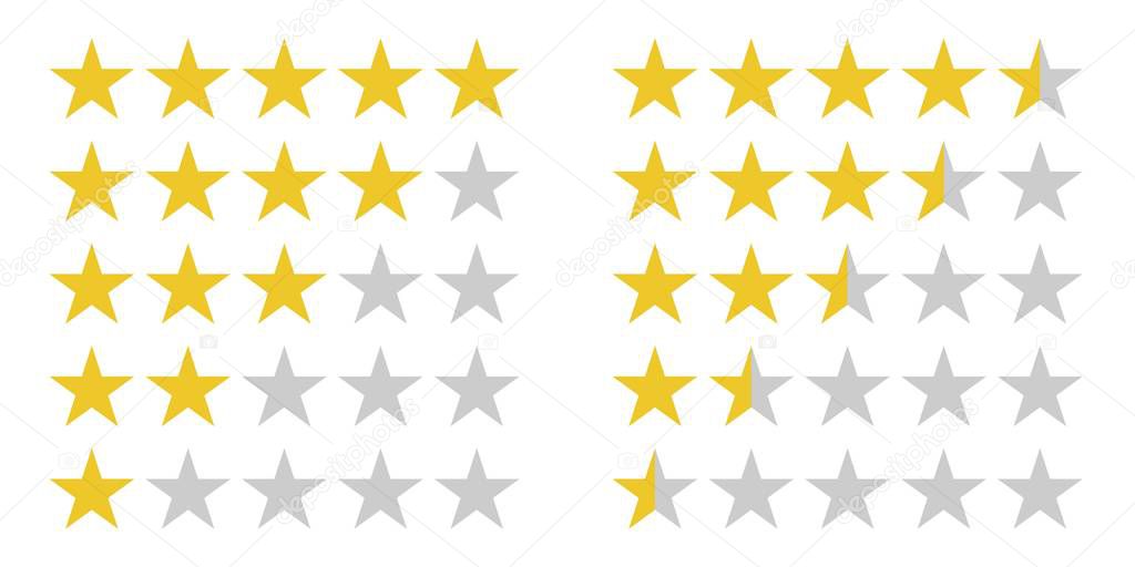 Star rating symbols with 5 star.