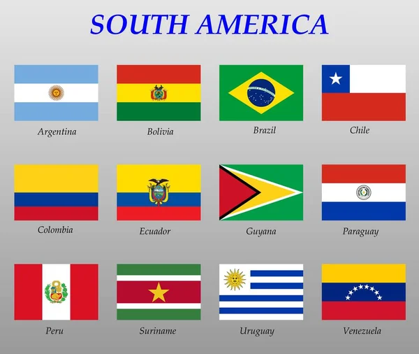 Conjunto de todas las banderas de América del Sur — Vector de stock