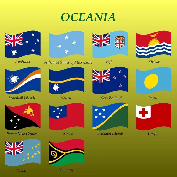 Set of waving flags of Oceania — Stock Vector