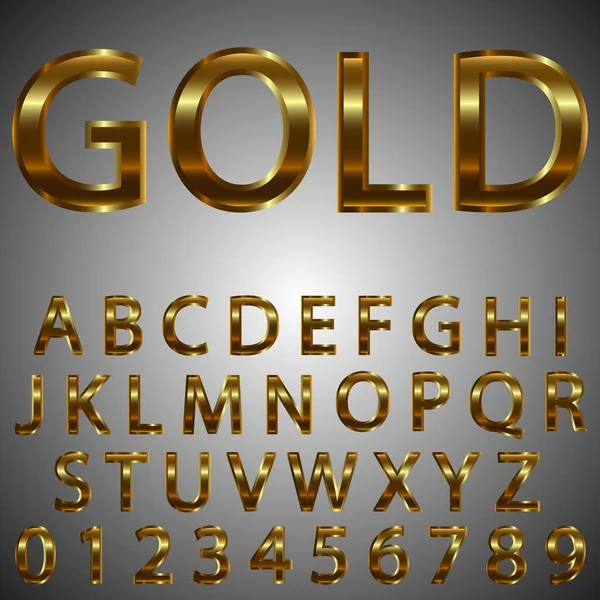 Metal gold effect letters and numbers. — Stock Vector