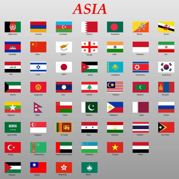 Satz aller Flaggen Asiens. — Stockvektor