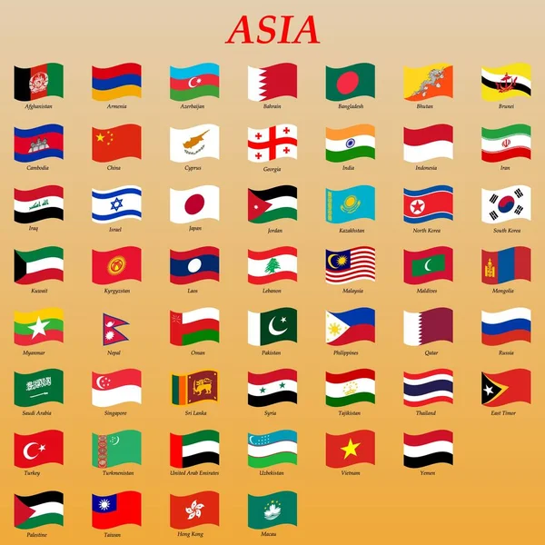 Conjunto de bandeiras acenando da Ásia — Vetor de Stock