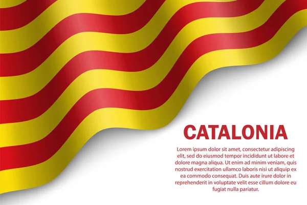 Ondeando la bandera de Cataluña sobre fondo blanco . — Archivo Imágenes Vectoriales