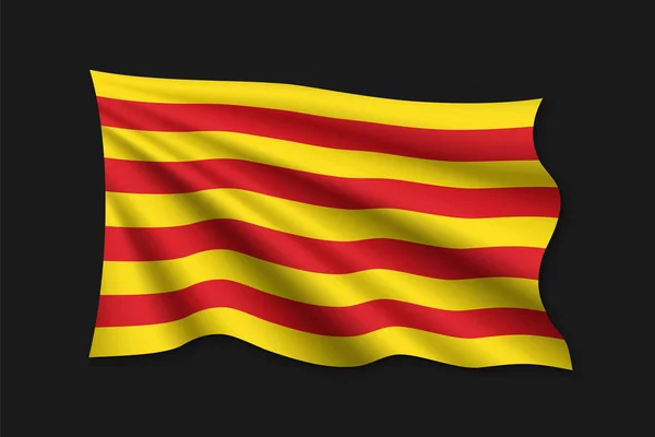 Ondeando la bandera de Cataluña sobre fondo blanco — Vector de stock