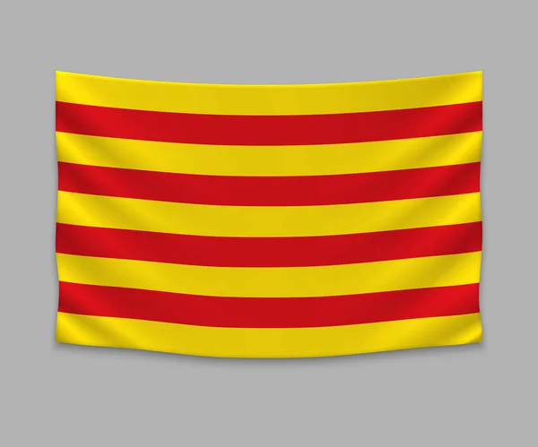 Ondeando la bandera de Cataluña sobre fondo blanco — Archivo Imágenes Vectoriales