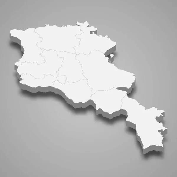 区域边界的亚美尼亚3D地图 — 图库矢量图片