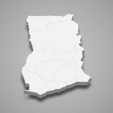 Bölge sınırlı 3d Gana haritası