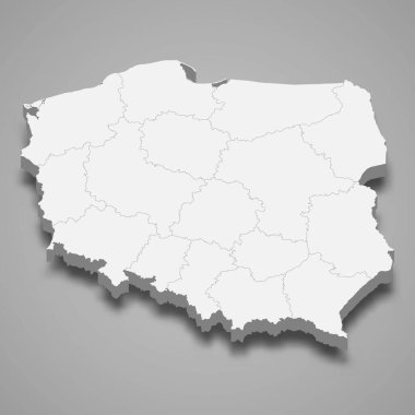 Polonya 'nın bölge sınırlı 3d haritası