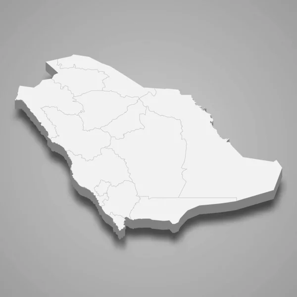 サウジアラビアの3D地図と地域の境界線 — ストックベクタ