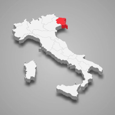 Friuli-Venezia Giulia bölgesi İtalya 'nın 3D haritasında yer almaktadır