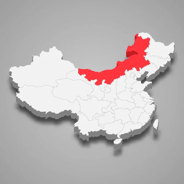 中国3D地図内の内モンゴル自治区の位置 — ストックベクタ