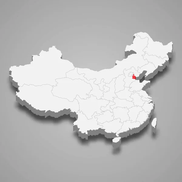Расположение провинции в пределах Китая 3D карта шаблон для вашего дизайна — стоковый вектор