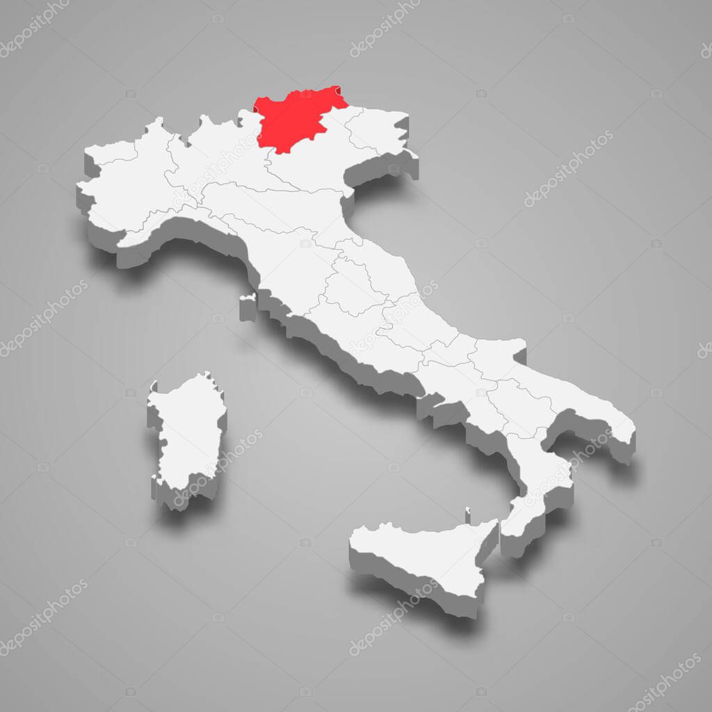 region location within Italy 3d map Template for your design