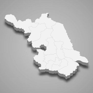 3 boyutlu Jiangsu haritası Çin 'in bir vilayeti.