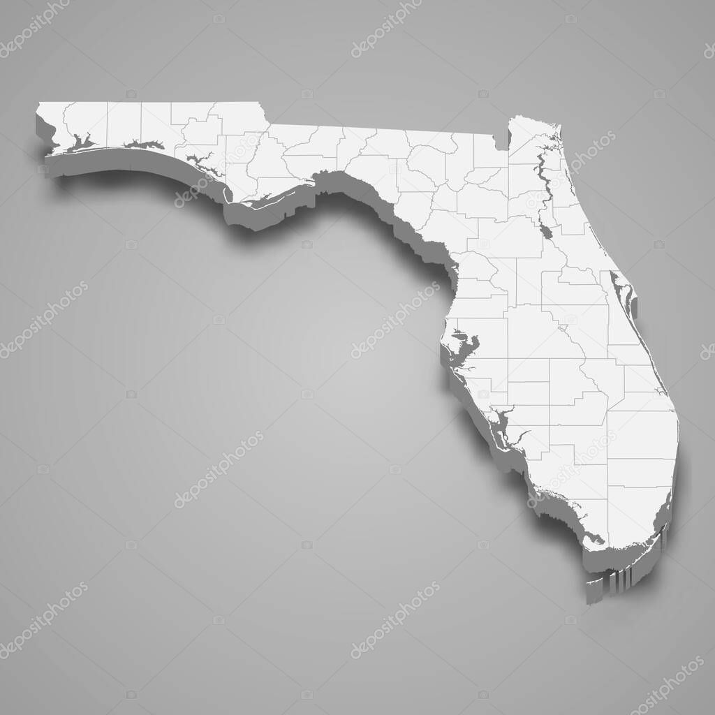 3d map of Florida is a state of United States
