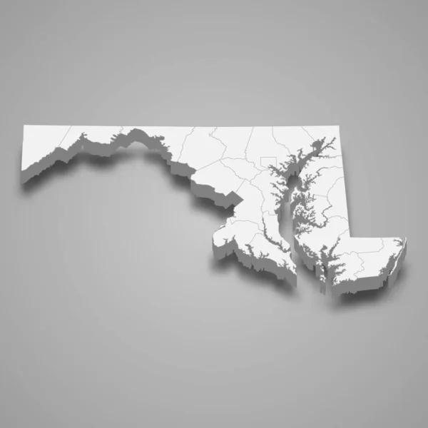 马里兰州的3D地图是美国的一个州 — 图库矢量图片