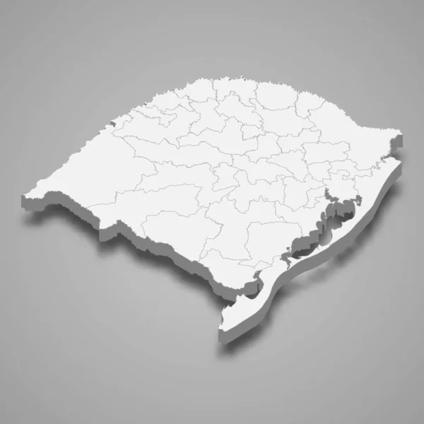 南里约格朗德州3D地图是巴西的一个州 — 图库矢量图片