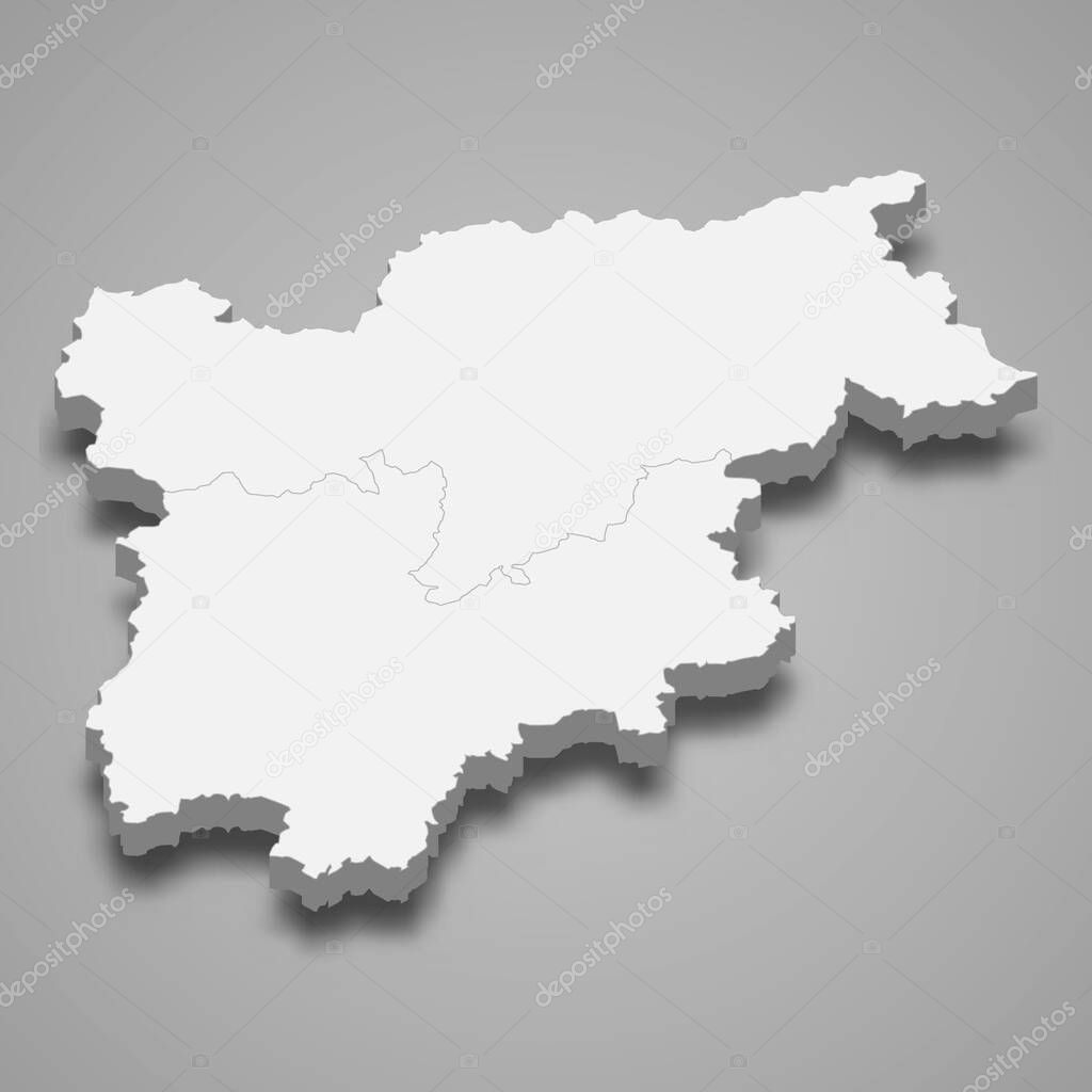 3d map of Trentino-South Tyrol is a region of Italy