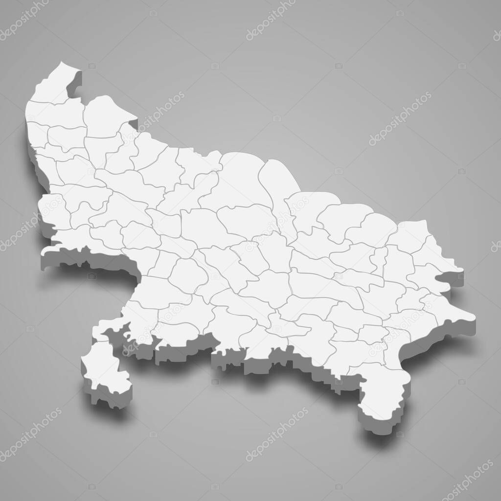 3d map of Uttar Pradesh is a state of India