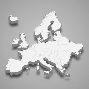 Sınırları olan 3d Avrupa haritası