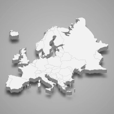 Sınırları olan 3d Avrupa haritası