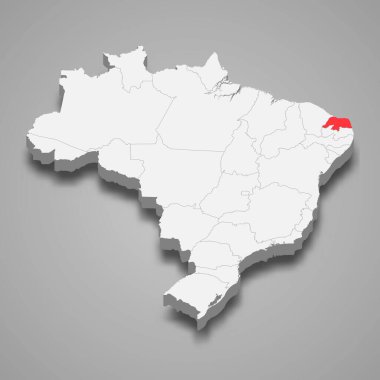 Rio Grande do Norte bölgesi Brezilya 3d haritası içinde