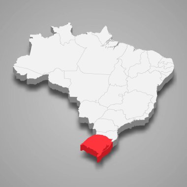 Rio Grande do Sul Brezilya 'nın 3D haritasında yer almaktadır.