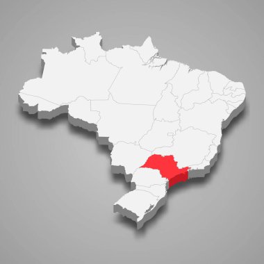 Sao Paolo, Brezilya 'nın 3D haritasında yer almaktadır.
