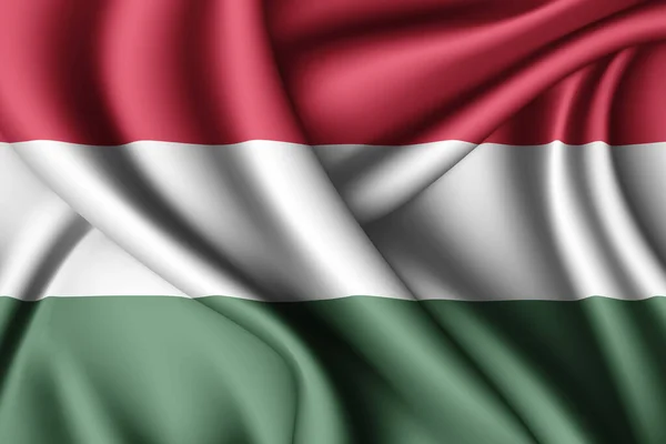 Rendering Waving Silk Flag Hungary — Stock Photo, Image