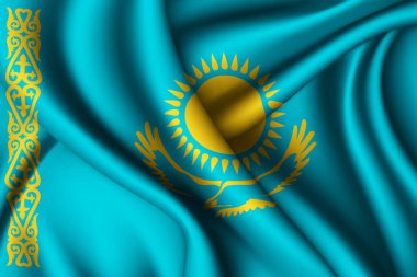 Kazakistan 'ın 3D dalgalı ipek bayrağı